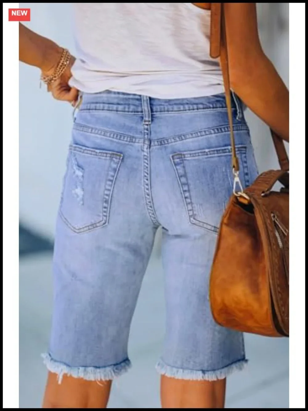 Ripped Casual Summer Mid Waist Stretchy Five Points Denim Jean Shorts
